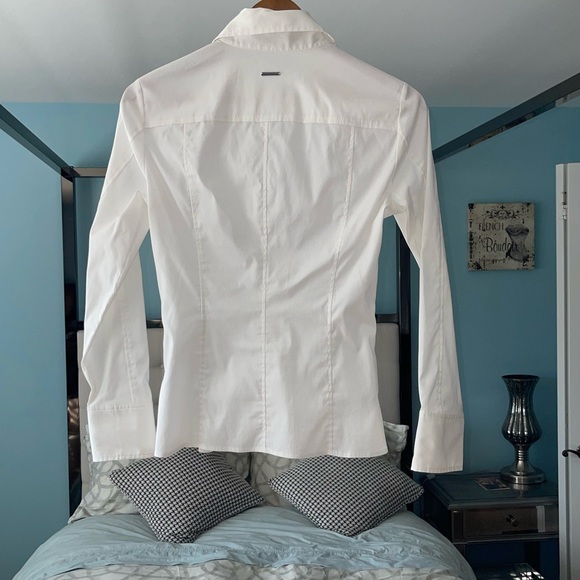 Boss By Hugo Boss BASHINA White Collared Blouse Button-Less Side Zip Vneck Sz 0 - Picture 9 of 15